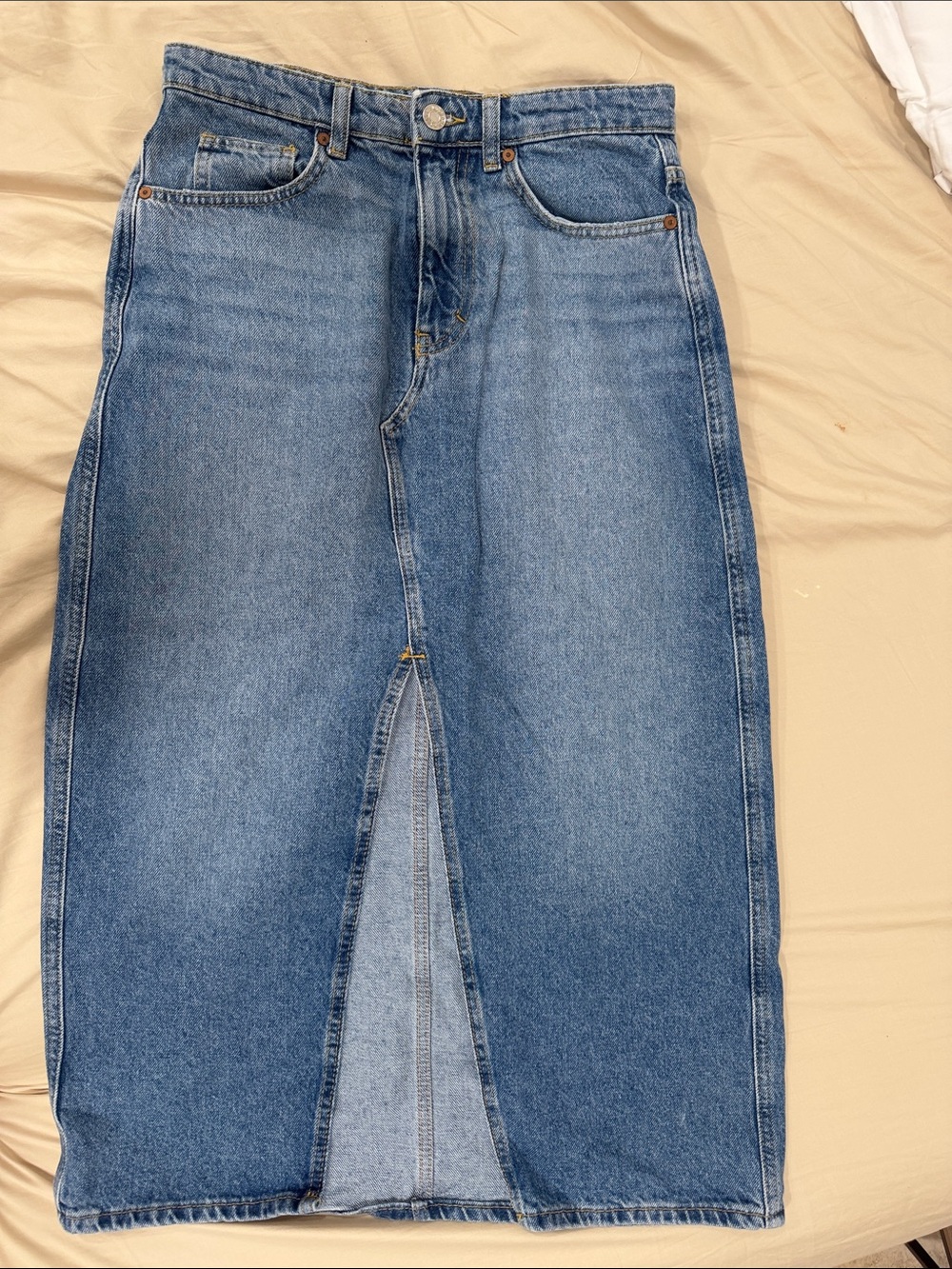 Mango Blue Denim Midi Skirt with Front Slit